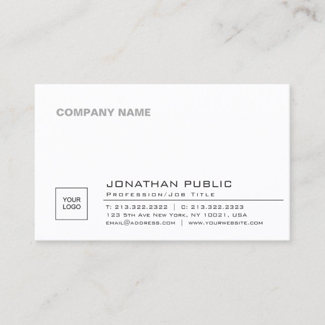 Create Your Own Elegant Sleek Company Logo Plain Business Card (Front)