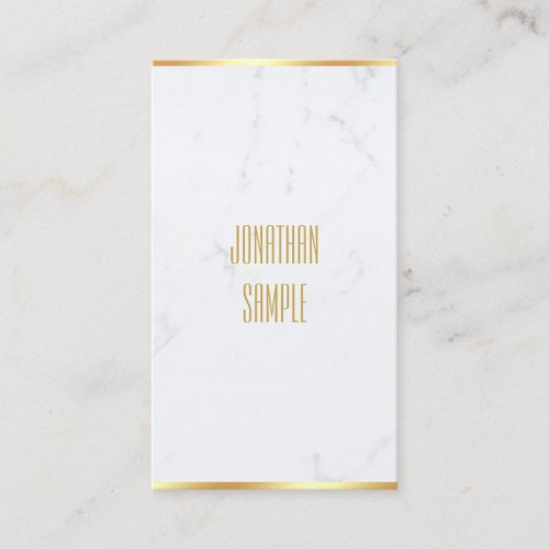 Create Your Own Elegant White Marble Gold Text Business Card