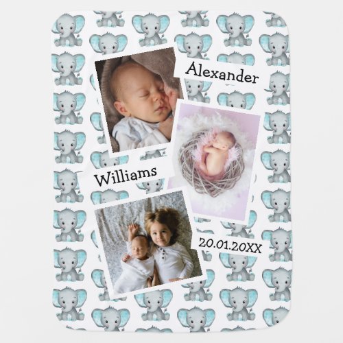 Create Your Own Elephant Boy Custom Photo Name Baby Blanket