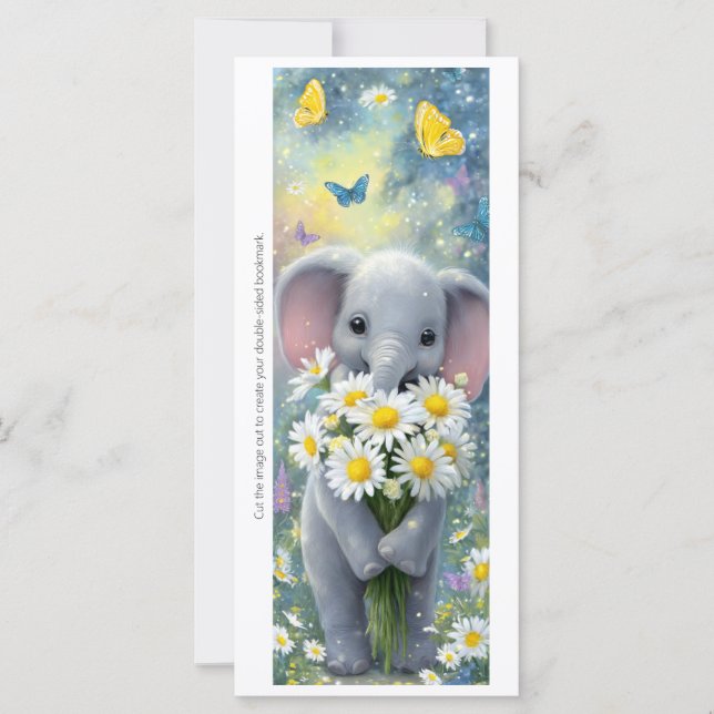 Create Your Own Elephant Daisies Bookmark Card (Front)