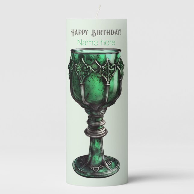 Create Your Own Emerald Green Chalice Pillar Candle (Front)