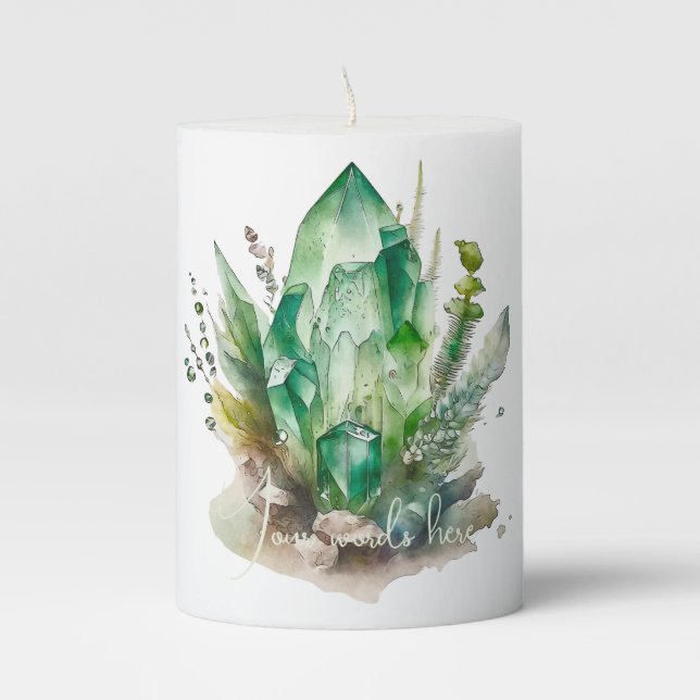 Create Your Own Emerald Green Crystals Pillar Candle (Front)