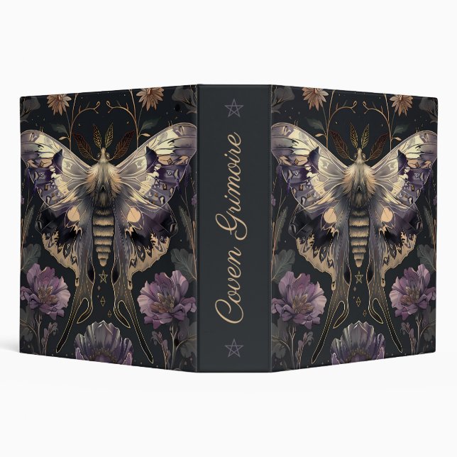 Create Your Own Enchanted Gilded Purple Moth Flora 3 Ring Binder (Background)