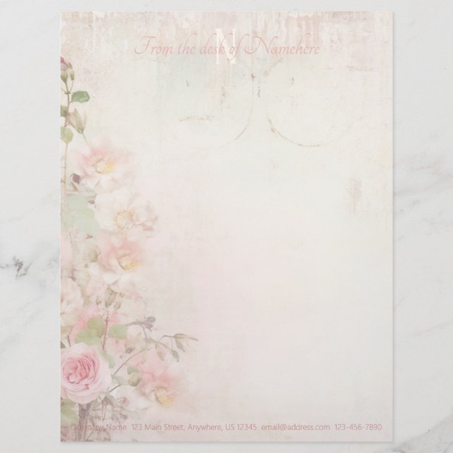Create Your Own Enchanted Shabby Chic Pink Flowers Letterhead (Front)