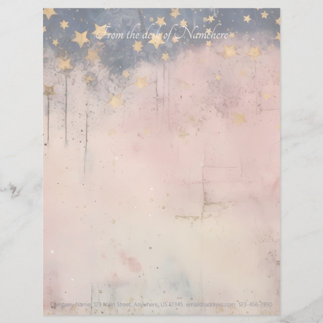 Create Your Own Enchanted Starry Night Pink Letterhead (Front)