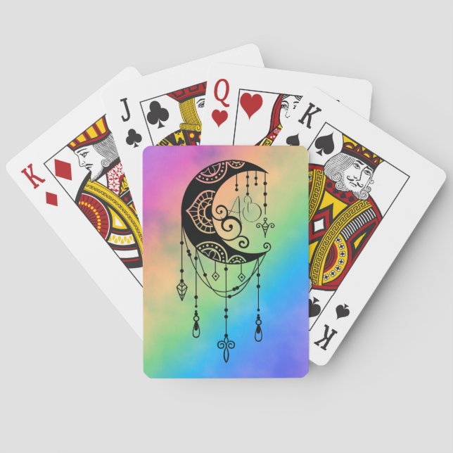 Create Your Own Enchanting Boho Moon Silhouette Poker Cards (Back)