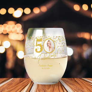 Create Your Own Fabulous Birthday Photo Stemless Wine Glass
