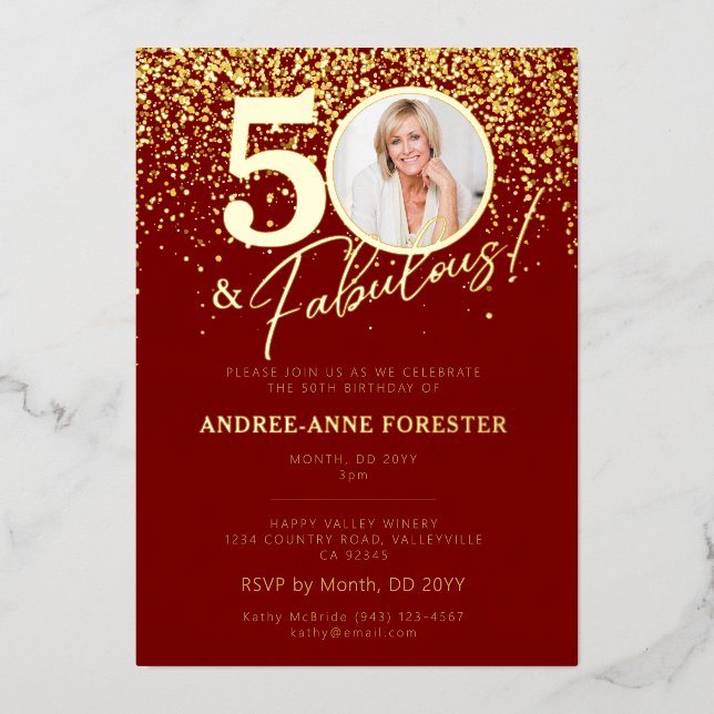 Create Your Own Fabulous Milestone Birthday Photo Foil Invitation (Front)