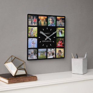 Create your own family collage monogram name square wall clock