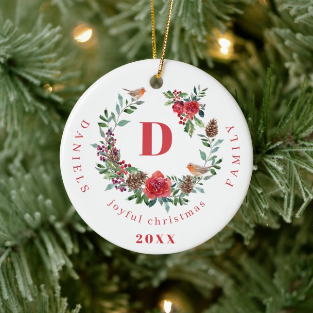 Create your own family keepsake monogram photo ceramic ornament (Tree)
