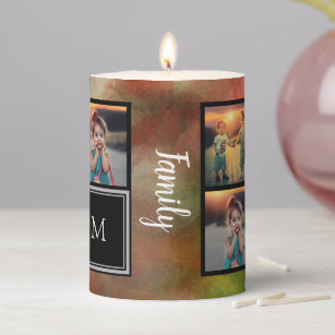 Create your own family monogrammed photo collage pillar candle