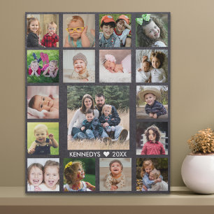 Create Your Own Family Name 17 Photo Chalkboard Faux Canvas Print
