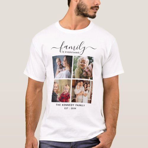 Create Your Own Family Name 4 Photo Collage Black T_Shirt