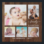 Create Your Own Family Name 5 Photo Collage Wood Faux Canvas Print<br><div class="desc">Modern 5 photo collage canvas print with' family is everything ' quote typography.</div>