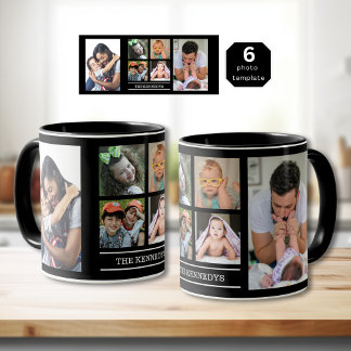 Create Your Own Family Name 6 Photo Collage  Black Mug