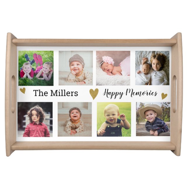 Create Your Own Family Name 8 Photo Collage Serving Tray (Front)