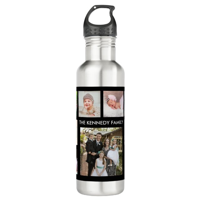 Create Your Own Family Name 9 Photo Collage   Stainless Steel Water Bottle (Front)