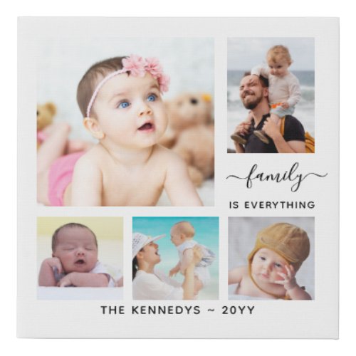 Create Your Own Family Name Quote 5 Photo Collage Faux Canvas Print