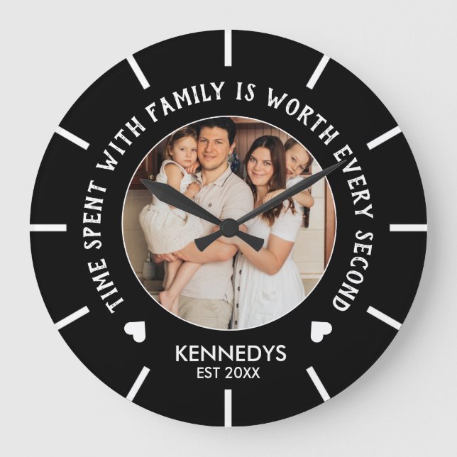 Create Your Own Family Name Quote Photo Large Clock (Front)