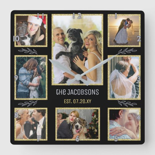 Create Your Own Family or Wedding 8 Photo Collage Square Wall Clock