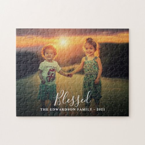 Create your own family photo Blessed script Jigsaw Puzzle