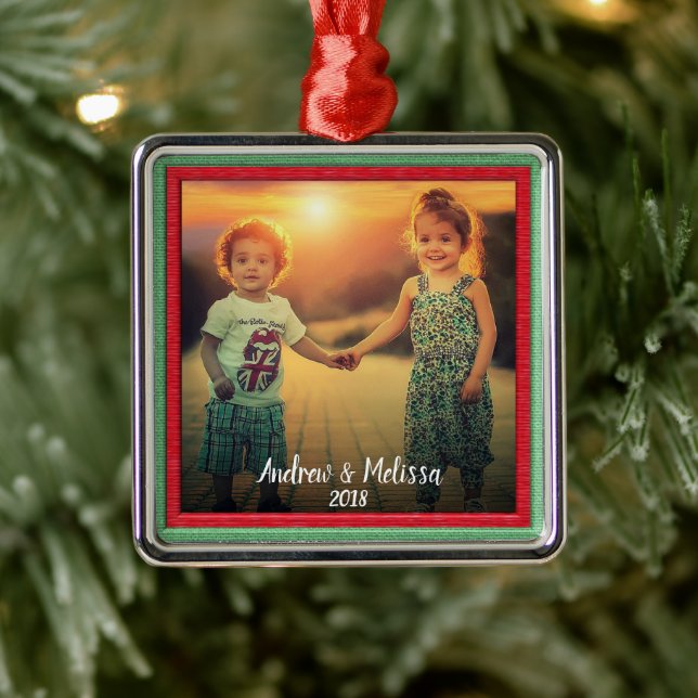 Create your own family photo Christmas keepsake Metal Ornament (Tree)
