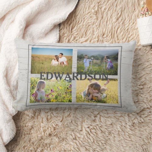 Create your own family photo collage beach wood lumbar pillow