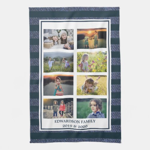 Create your own family photo collage blue striped kitchen towel