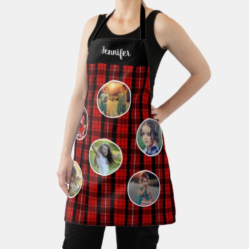 Create your own family photo collage buffalo plaid apron