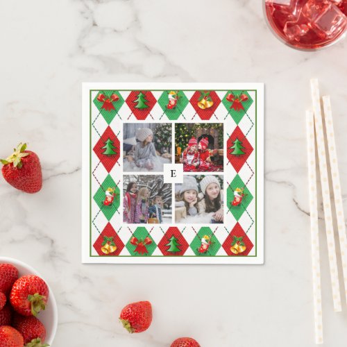 Create your own family photo collage Christmas Napkins