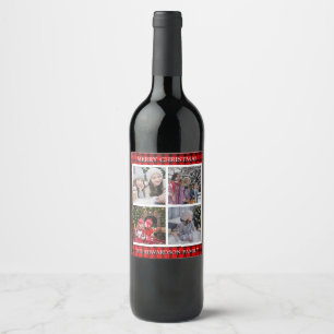 Create your own family photo collage Christmas Win Wine Label