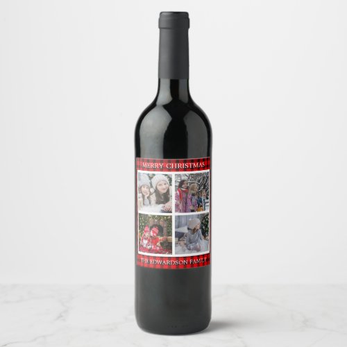 Create your own family photo collage Christmas Win Wine Label