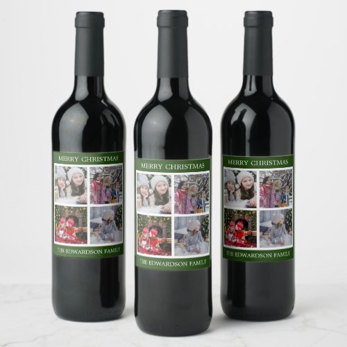 Create your own family photo collage Christmas Wine Label