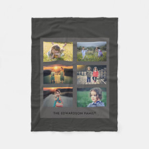 Create your own family photo collage dark gray fleece blanket