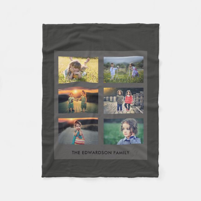 Create your own family photo collage dark gray fleece blanket (Front)