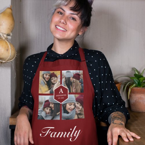 Create Your Own Family Photo Collage Dark Red Apron