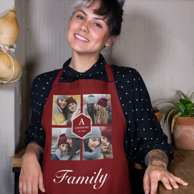 Create Your Own Family Photo Collage Dark Red Apron (Creator Uploaded)