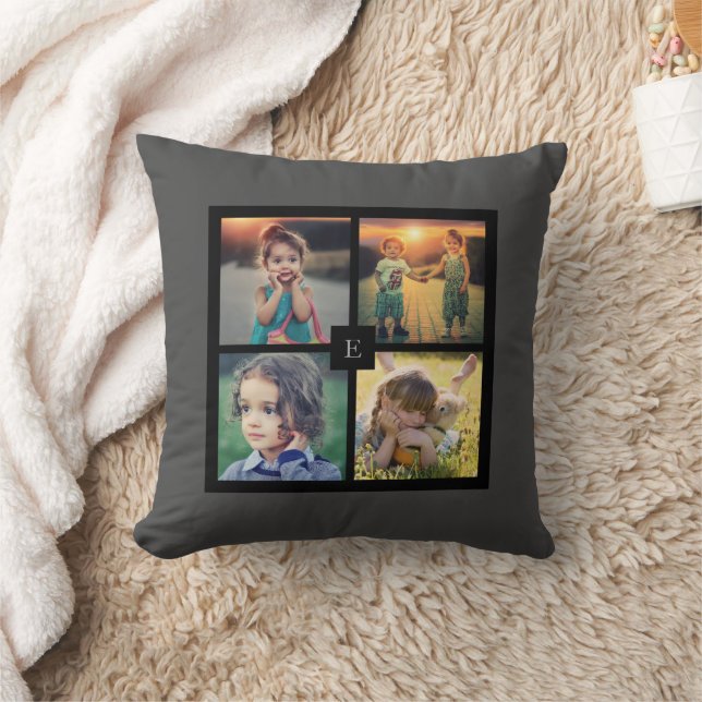 Create your own family photo collage gray throw pillow (Blanket)