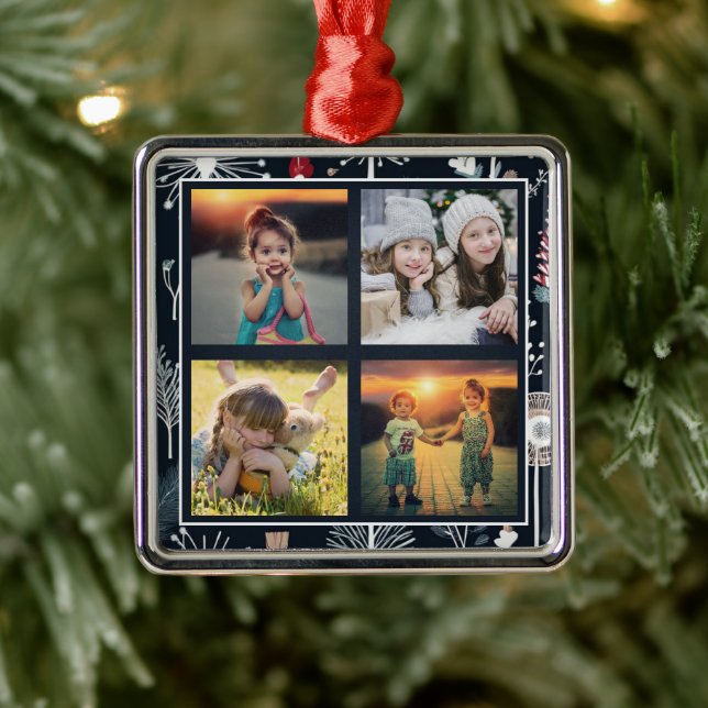 Create your own family photo collage metal ornament (Tree)