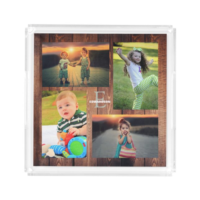 Create your own family photo collage monogram acrylic tray (Front)