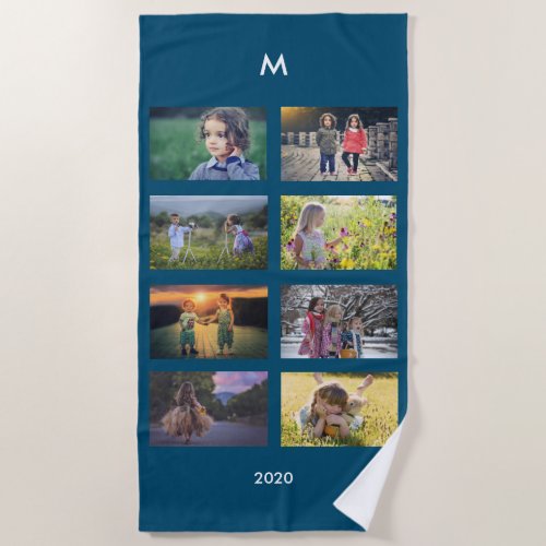 Create your own family photo collage monogram beach towel