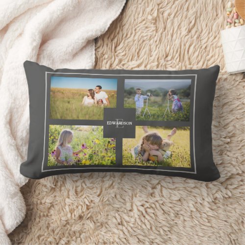 Create your own family photo collage monogram lumbar pillow