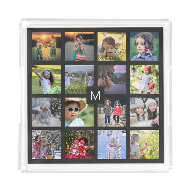 Create your own family photo collage monogram name acrylic tray (Front)