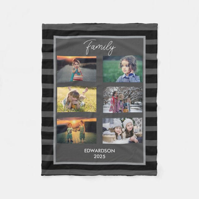 Create your own family photo collage monogram name fleece blanket (Front)