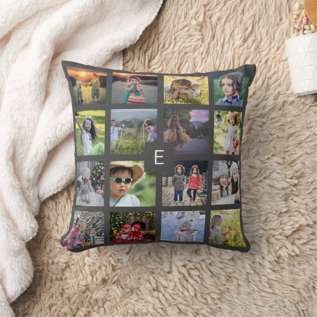 Create your own family photo collage monogram name throw pillow (Blanket)