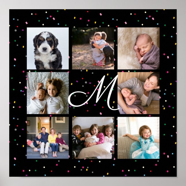 Create Your Own Family Photo Collage Monogram Poster (Front)