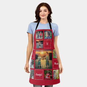 Create your own family photo collage monogram red apron