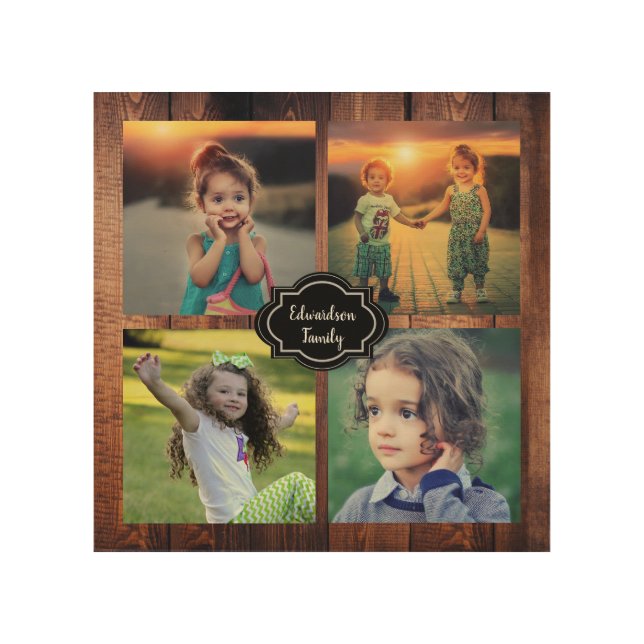 Create your own family photo collage monogram wood wall art (Front)