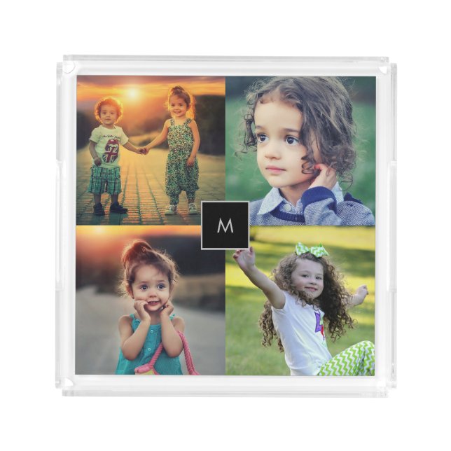 Create your own family photo collage monogrammed acrylic tray (Front)