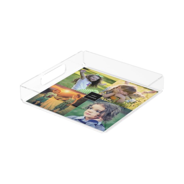 Create your own family photo collage monogrammed acrylic tray (Angled)